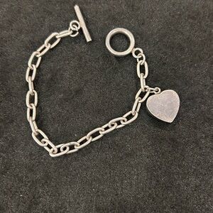 Sterling 925 Hollow Heart & Hollow Toggle Bracelet